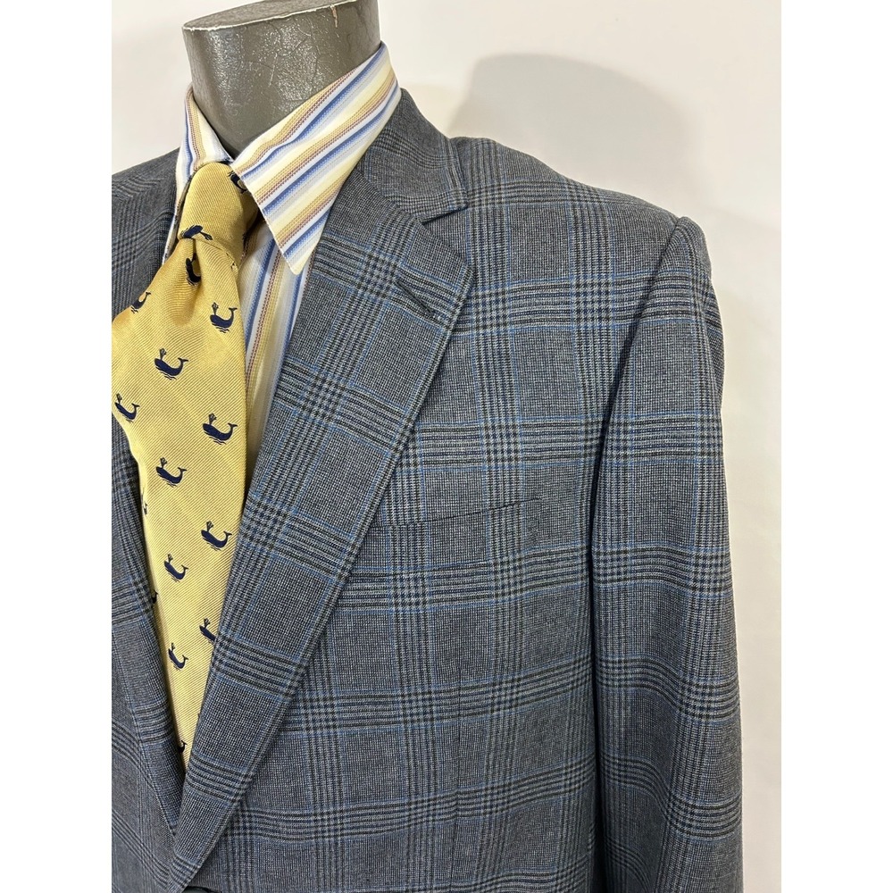 Nick Lopez Custom Blue Plaid Tartan Wool Blazer 2 Button 43R
